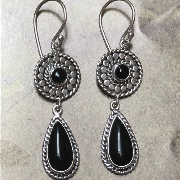 Onyx & Sterling Dangle Earrings - Picture 2 of 8